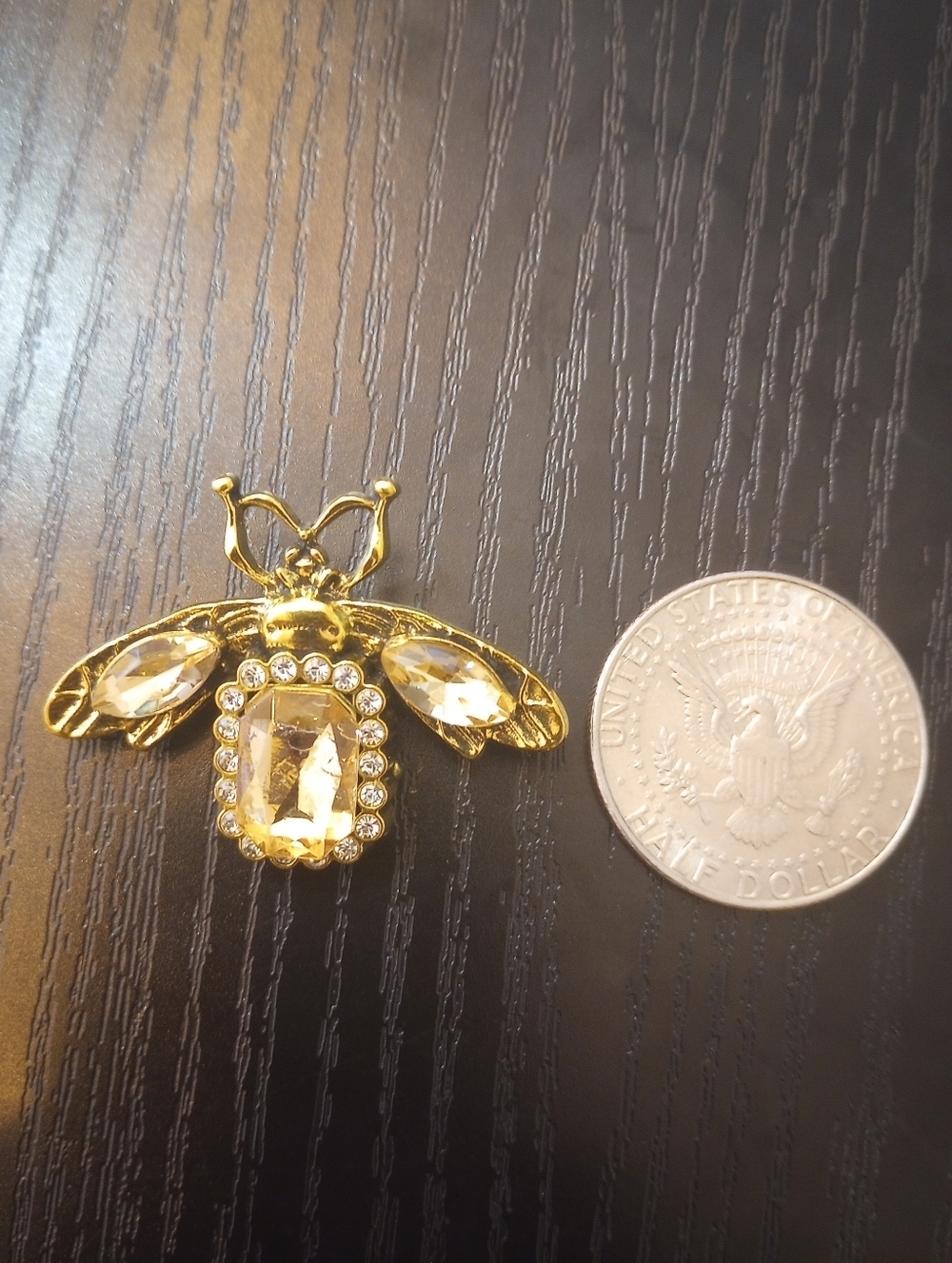 Golden Bee Rhinestone Brooch Pin - Picture 4 of 6